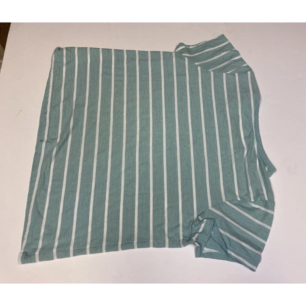 Time and Tru Women's Green/White Striped Crew Neck Short Sleeve Knit T-Shirt 2XL